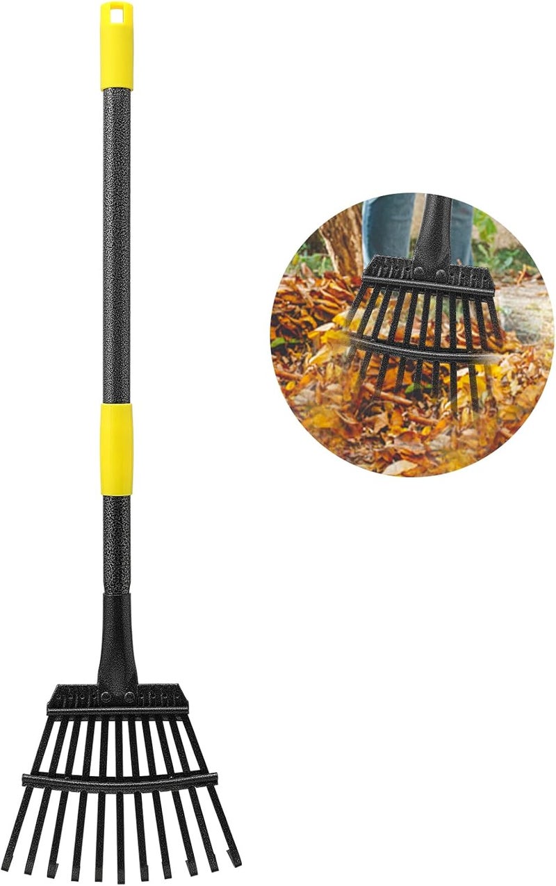 Oliynedy Adjustable Metal Garden Rake for Leaves - Long Handle 30-60", 11 Tines 9" Wide - Small Lawn Collapsible Yard Rake for Adults and Kids - Camping, Flower Beds, Mulch, Shrub - Image 1